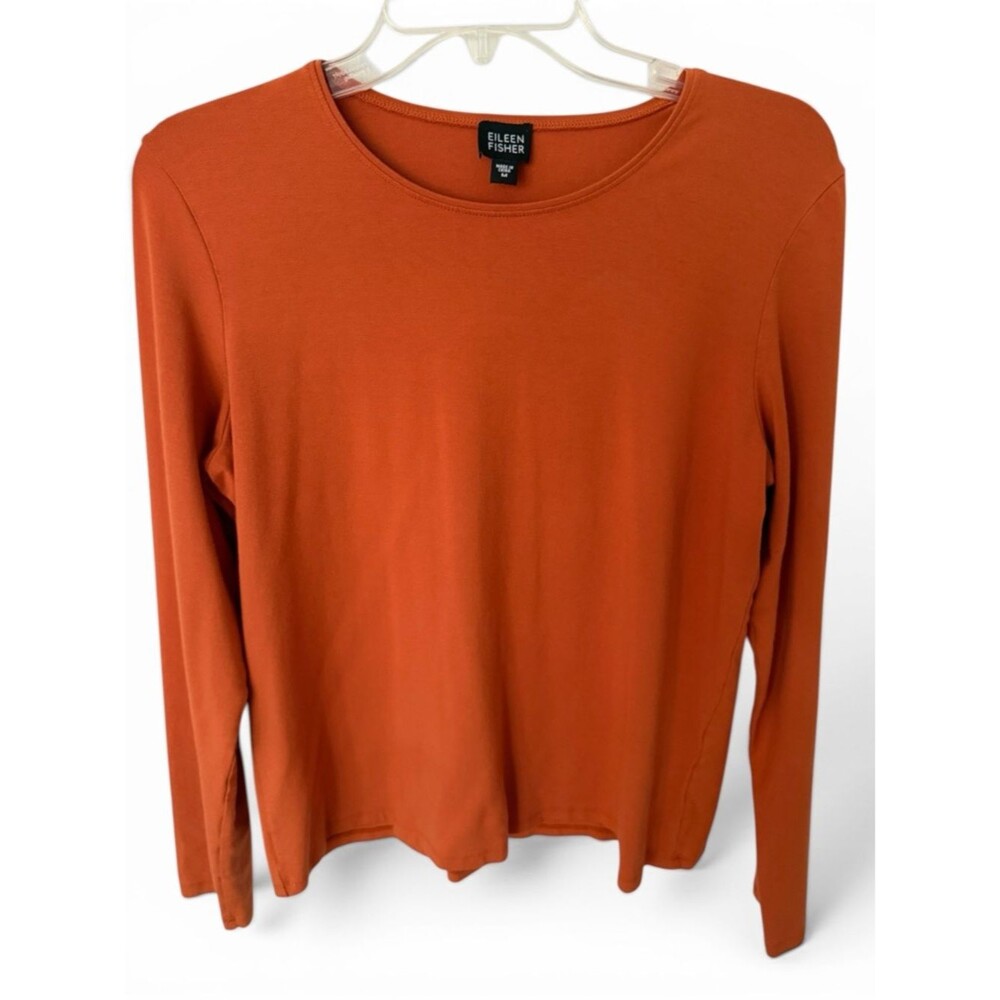 Eileen Fisher Organic Cotton Stretch Long Sleeve Tee - Burnt Orange - M